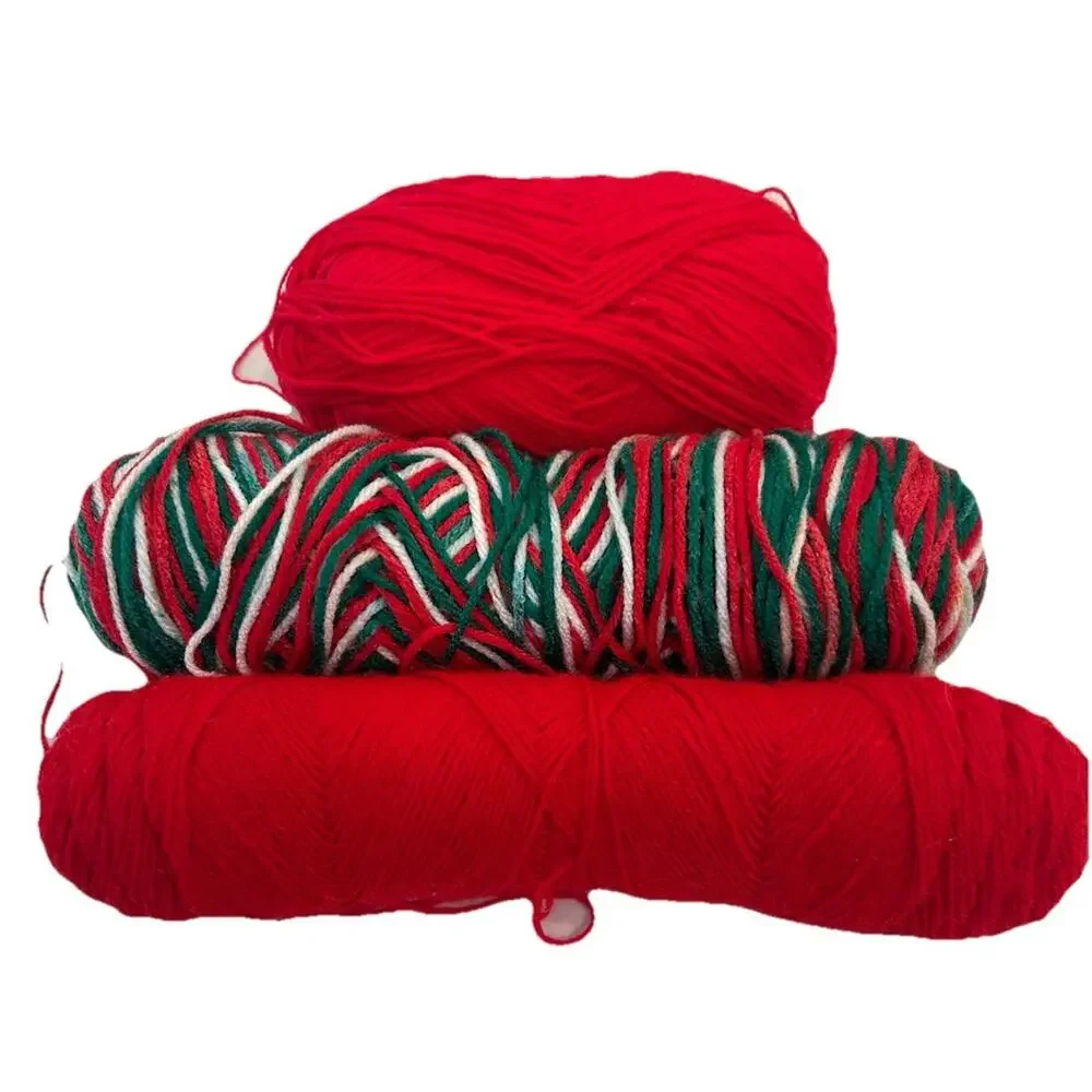 Vtg Lot Of 3 Yarn Skein 2 Red 1 Christmas Color 9oz- Acrylic Blend? Merino wool?